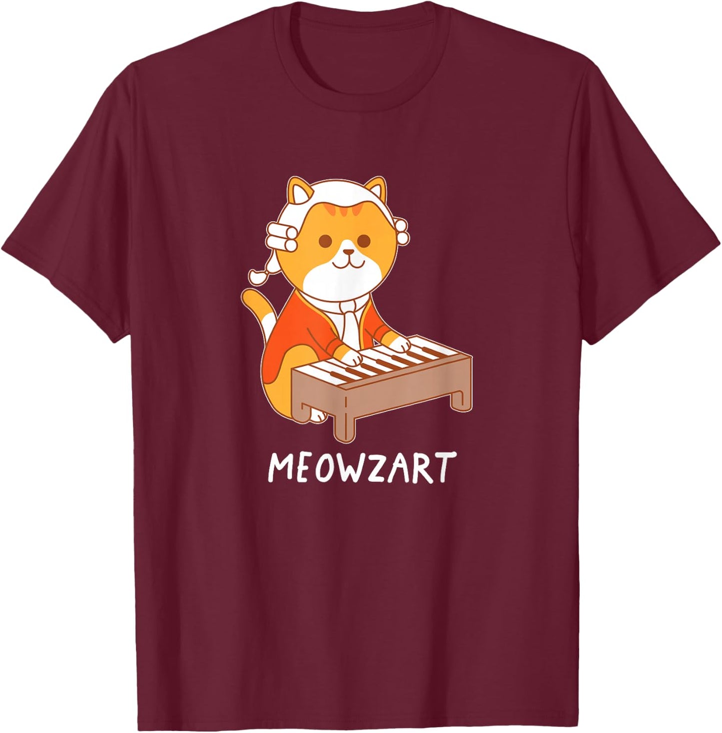 Meowzart Cat Pun Classical Music Piano Funny T-Shirt - T-Shirt | Maroon