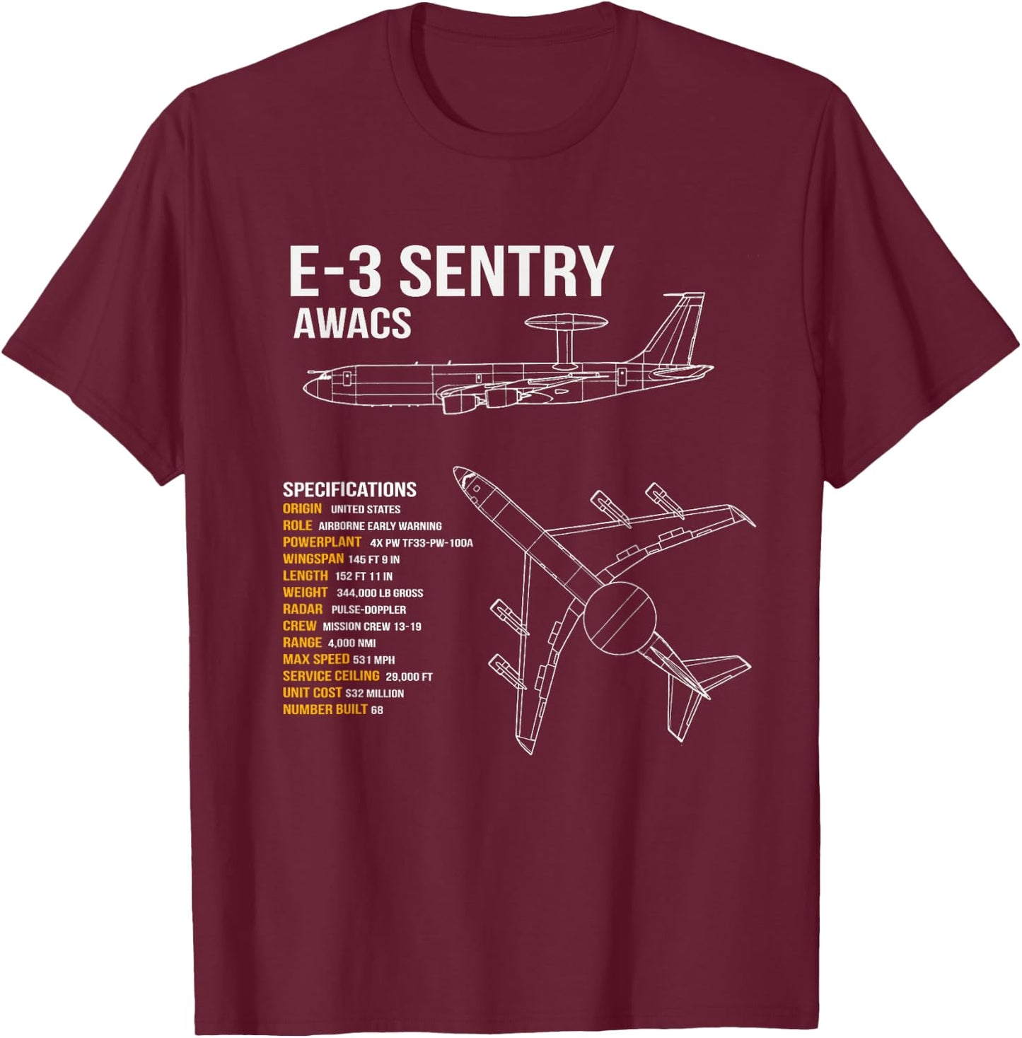E-3 Sentry AWACS T-Shirt - T-Shirt | Maroon