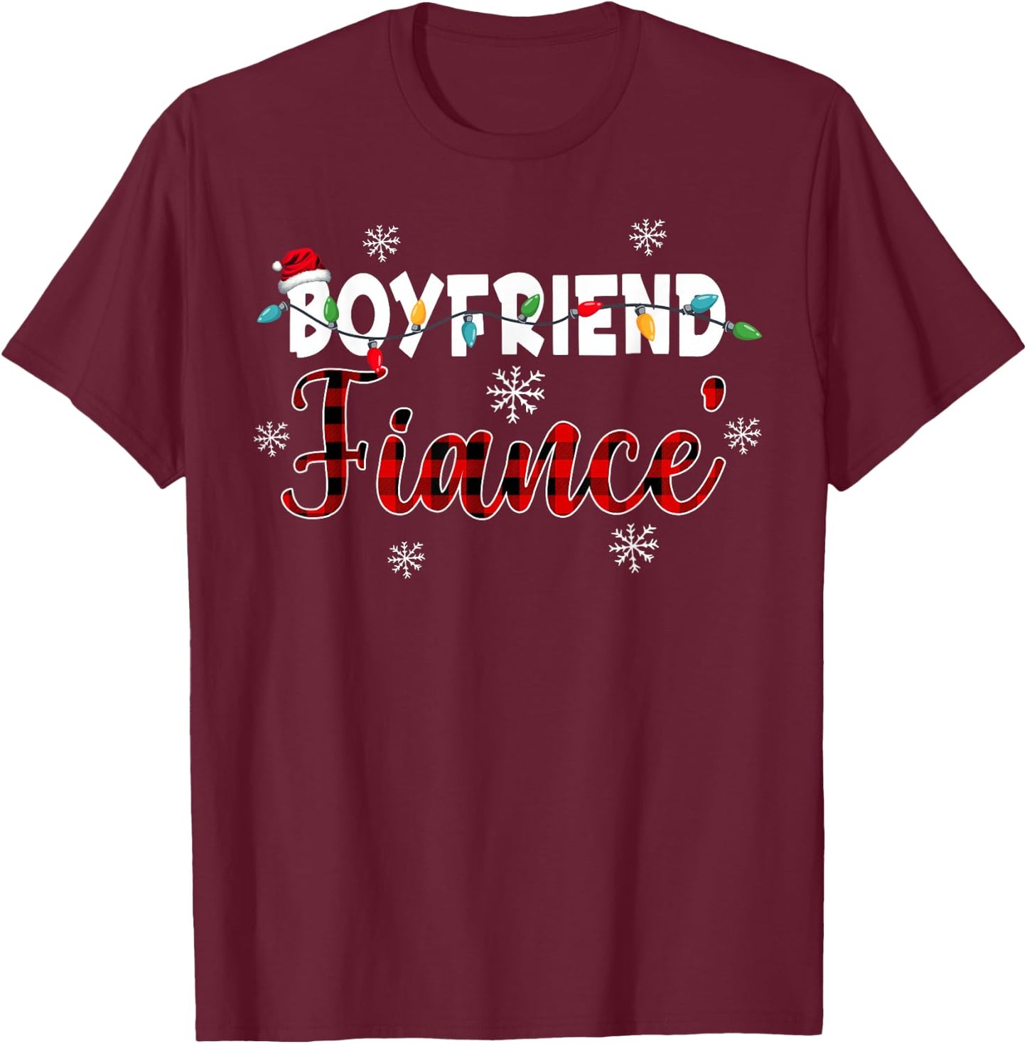 Fiance Engaged Xmas Matching Couples Christmas Pajamas T-Shirt - T-Shirt | Maroon