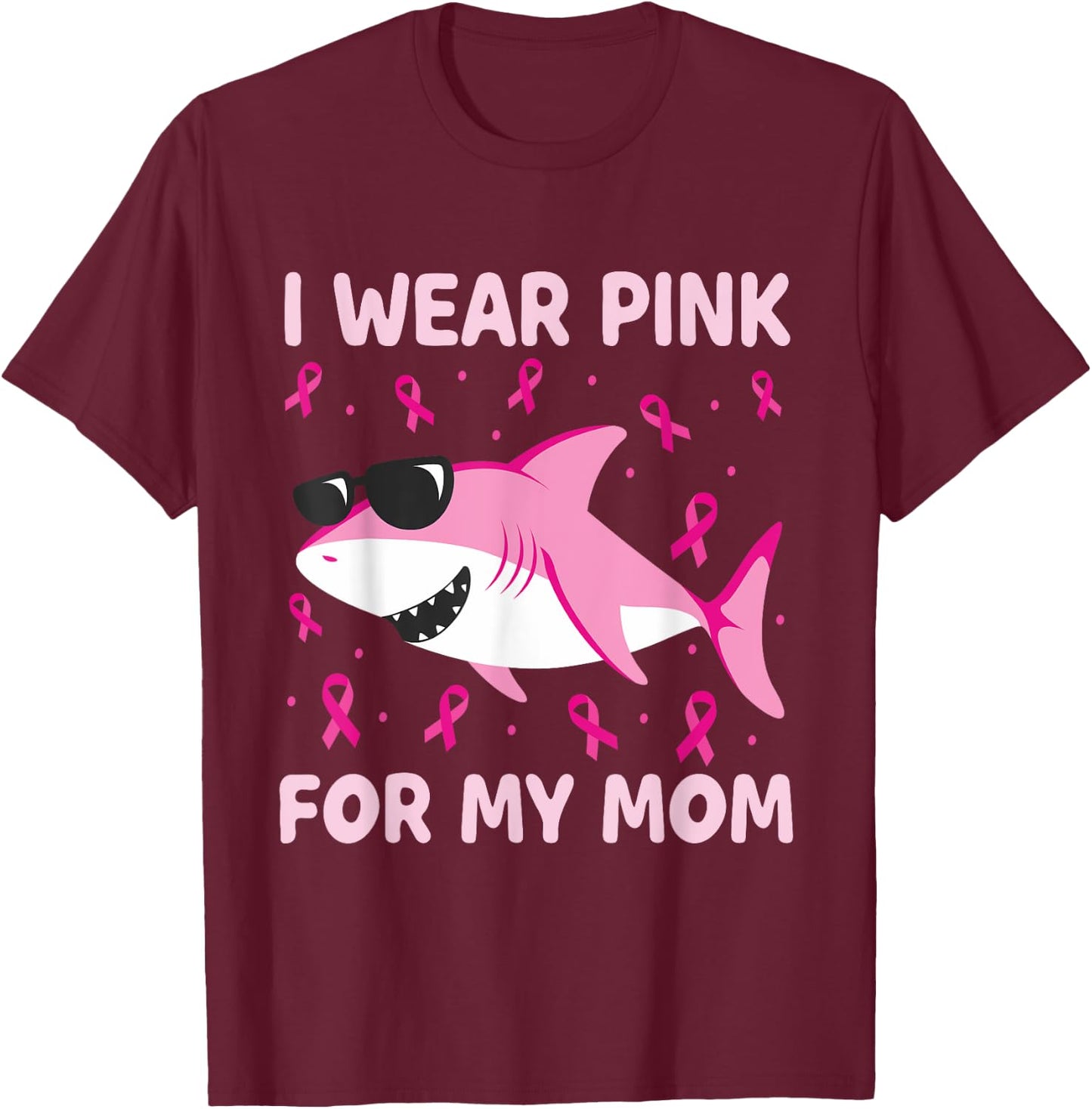 Shark I Wear Pink For My Mom Breast Cancer Kids Boys T-Shirt - T-Shirt | Maroon