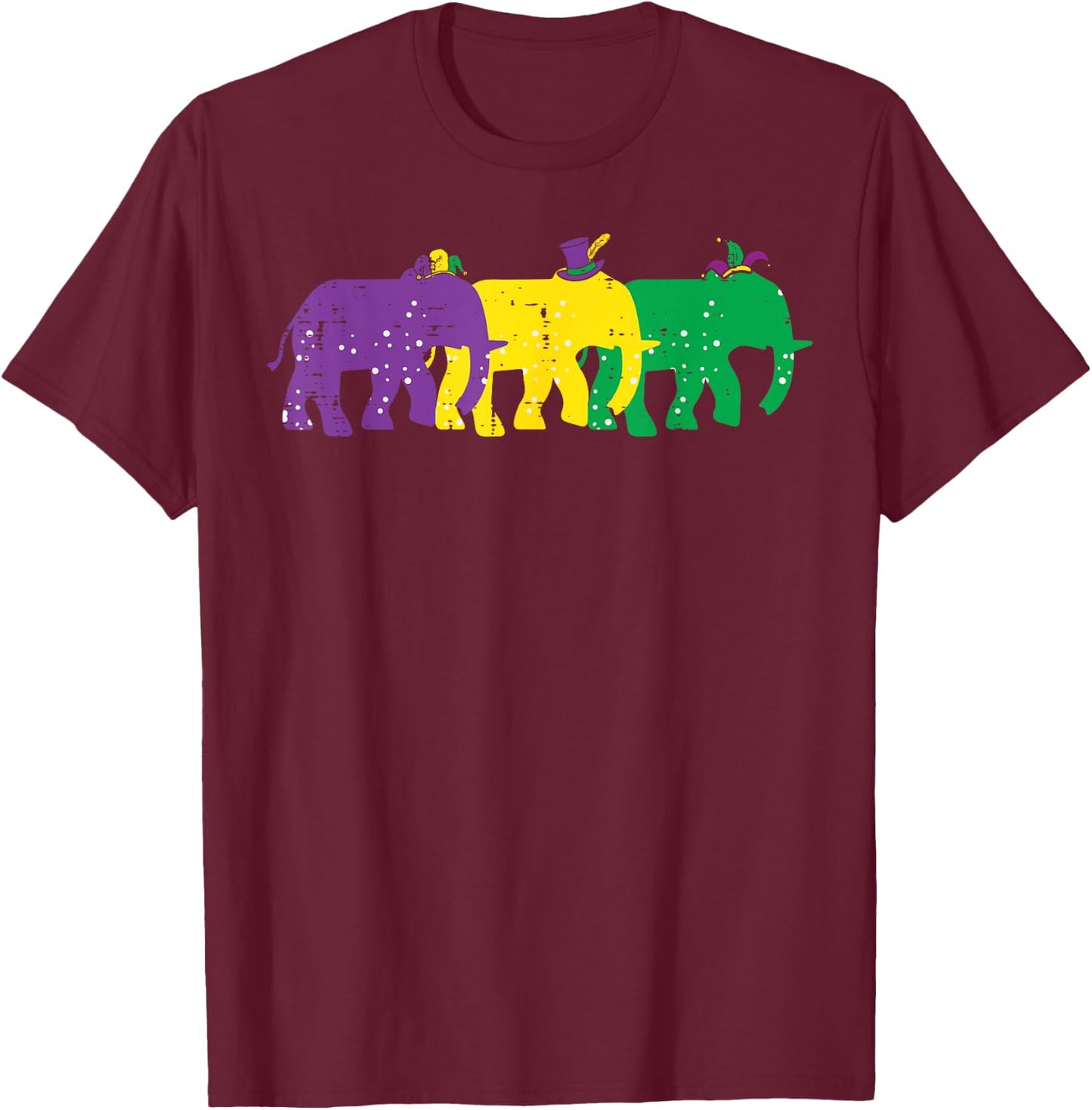 Elephants Purple Yellow Louisiana Mardi Gras Women Men Kids T-Shirt - T-Shirt | Maroon