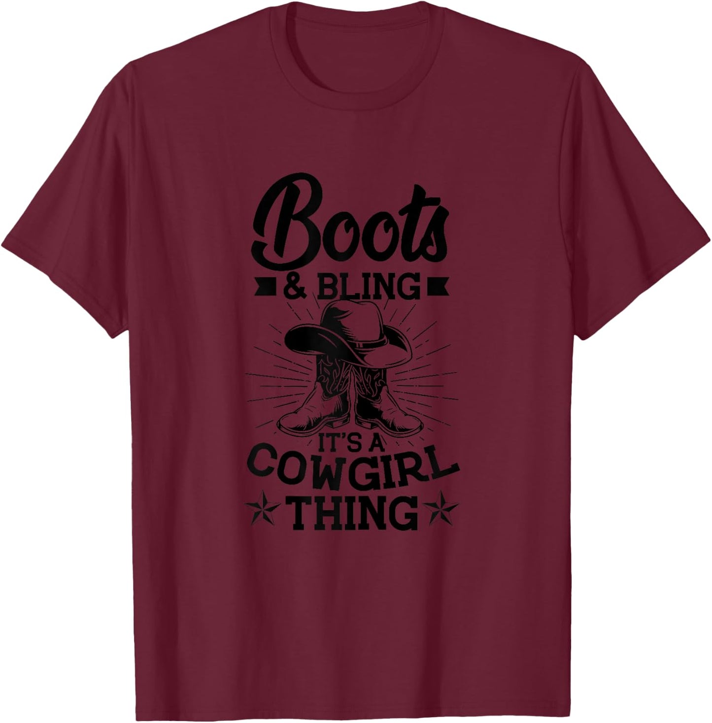 Cowgirl Boots and Hat Graphic Women Girls Cowgirl Western T-Shirt - T-Shirt | Maroon