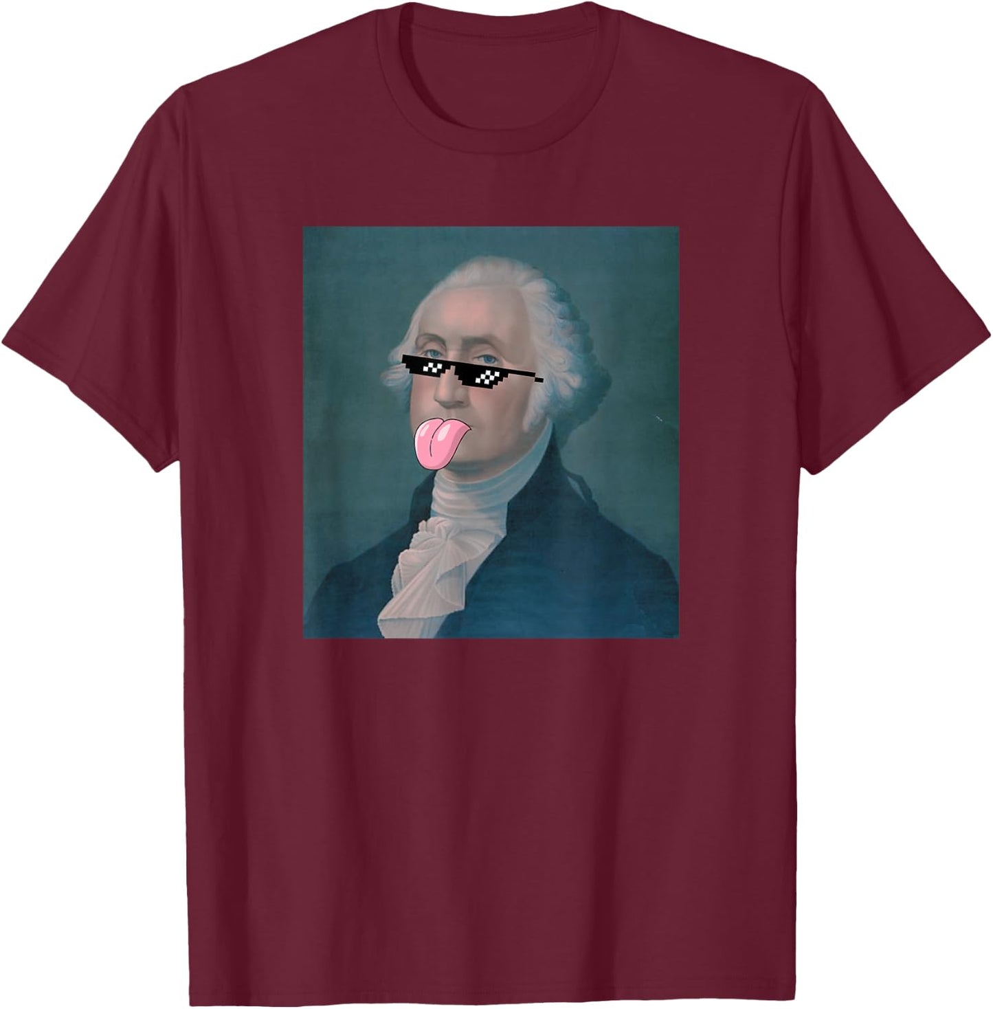 Funny George Sticking Tongue Out and Wearing Glasses T-Shirt - T-Shirt | Maroon