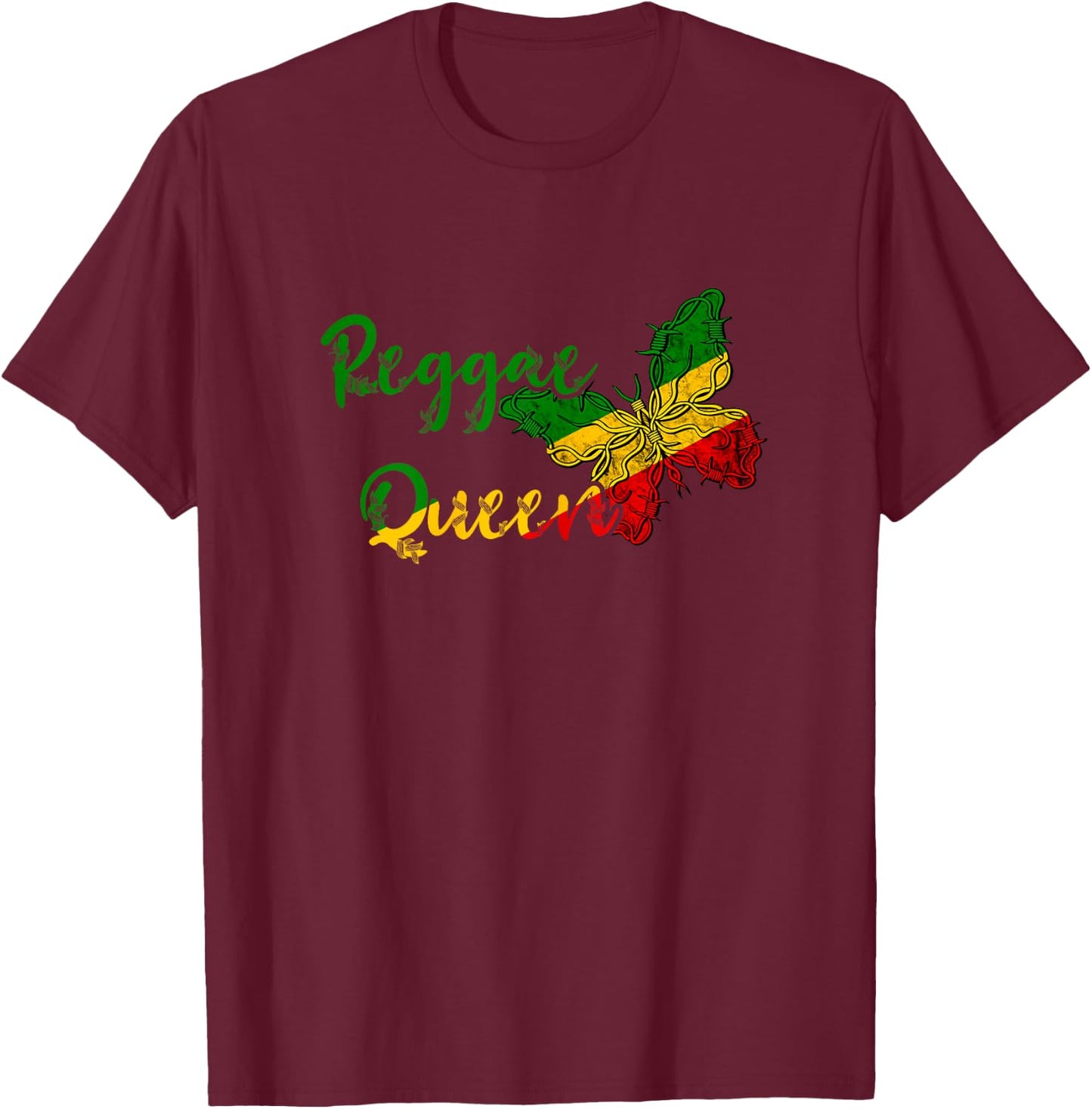 Reggae Queen Butterfly Rasta Reggae Rastafari Roots T-Shirt - T-Shirt | Maroon