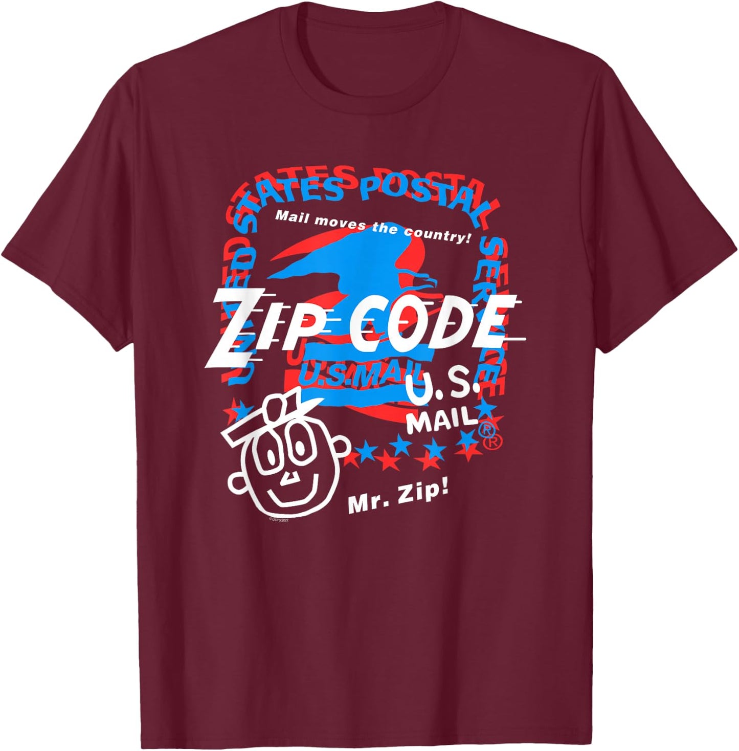 USPS Mr. Zip Collage United States Postal Service T-Shirt - T-Shirt | Maroon