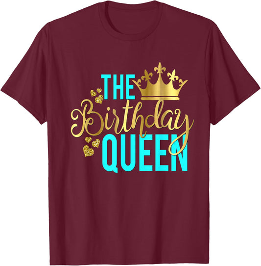 The Birthday Queen Aqua Milestone Matching Squad T-Shirt - T-Shirt | Maroon