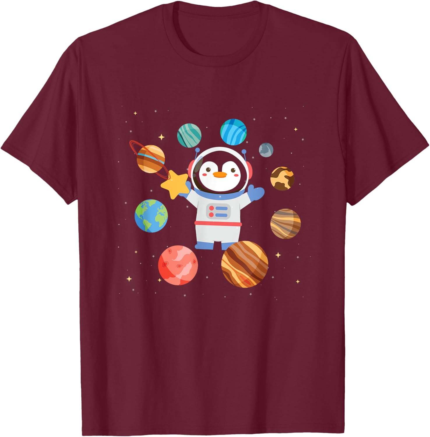 Cute Penguin Astronaut | Galaxy | Space Penguins T-Shirt - T-Shirt | Maroon