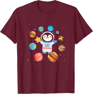 Cute Penguin Astronaut | Galaxy | Space Penguins T-Shirt - T-Shirt | Maroon