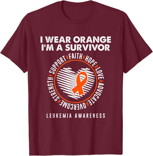 Wear Orange Ribbon Survivor Leukemia Blood Cancer Awareness T-Shirt - T-Shirt | Maroon