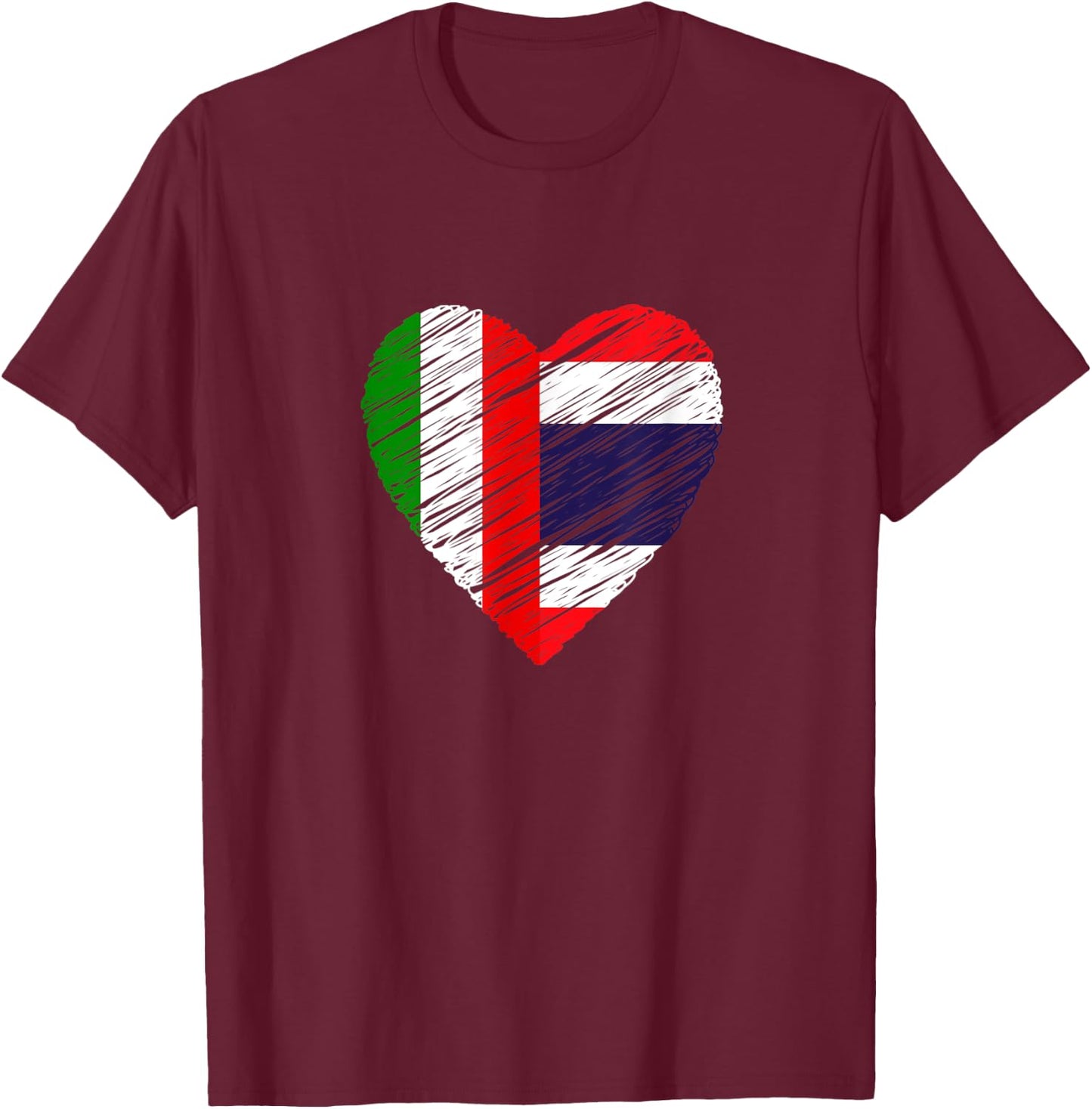 Thailand Italy Heart Italian Flag Thai Flag Love Heart T-Shirt - T-Shirt | Maroon
