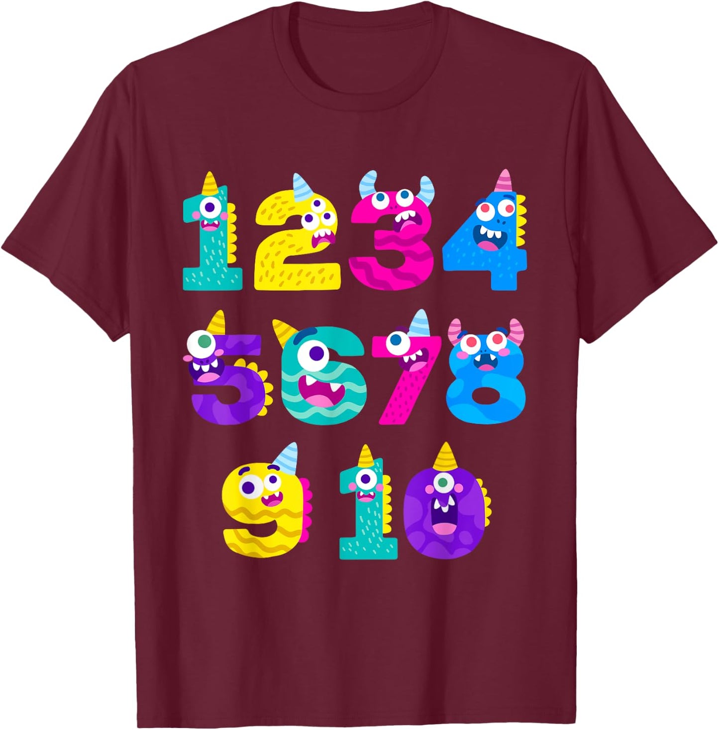 Funny Math Monster Numbers Learning | School Education T-Shirt - T-Shirt | Maroon