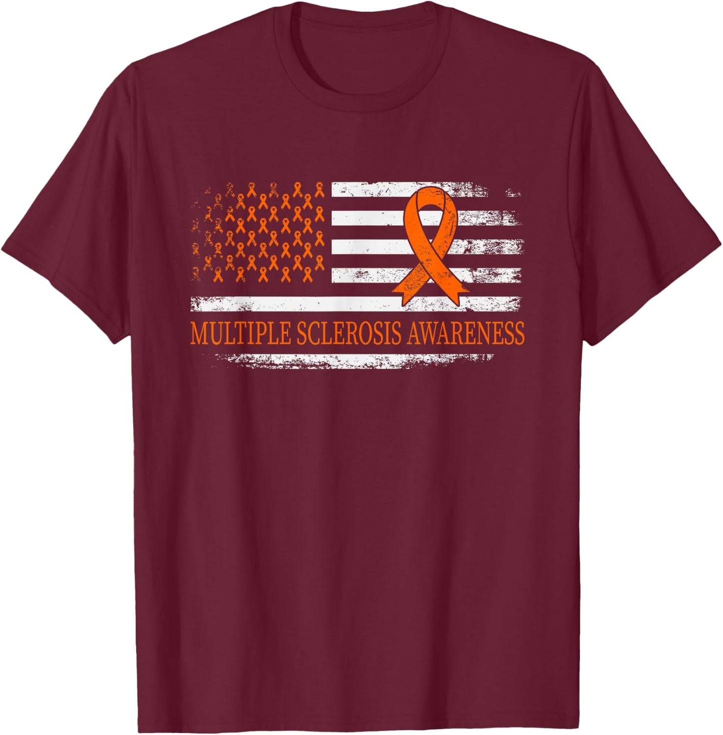 Orange Ribbon MS - Multible Sclerosis Awareness T-Shirt - T-Shirt | Maroon