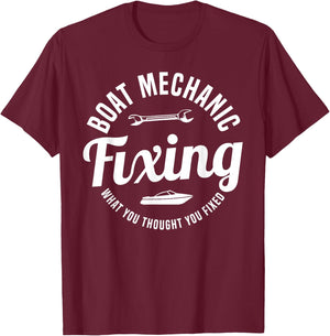 Boat Mechanic Fixing Motor Boats T-Shirt - T-Shirt | Maroon