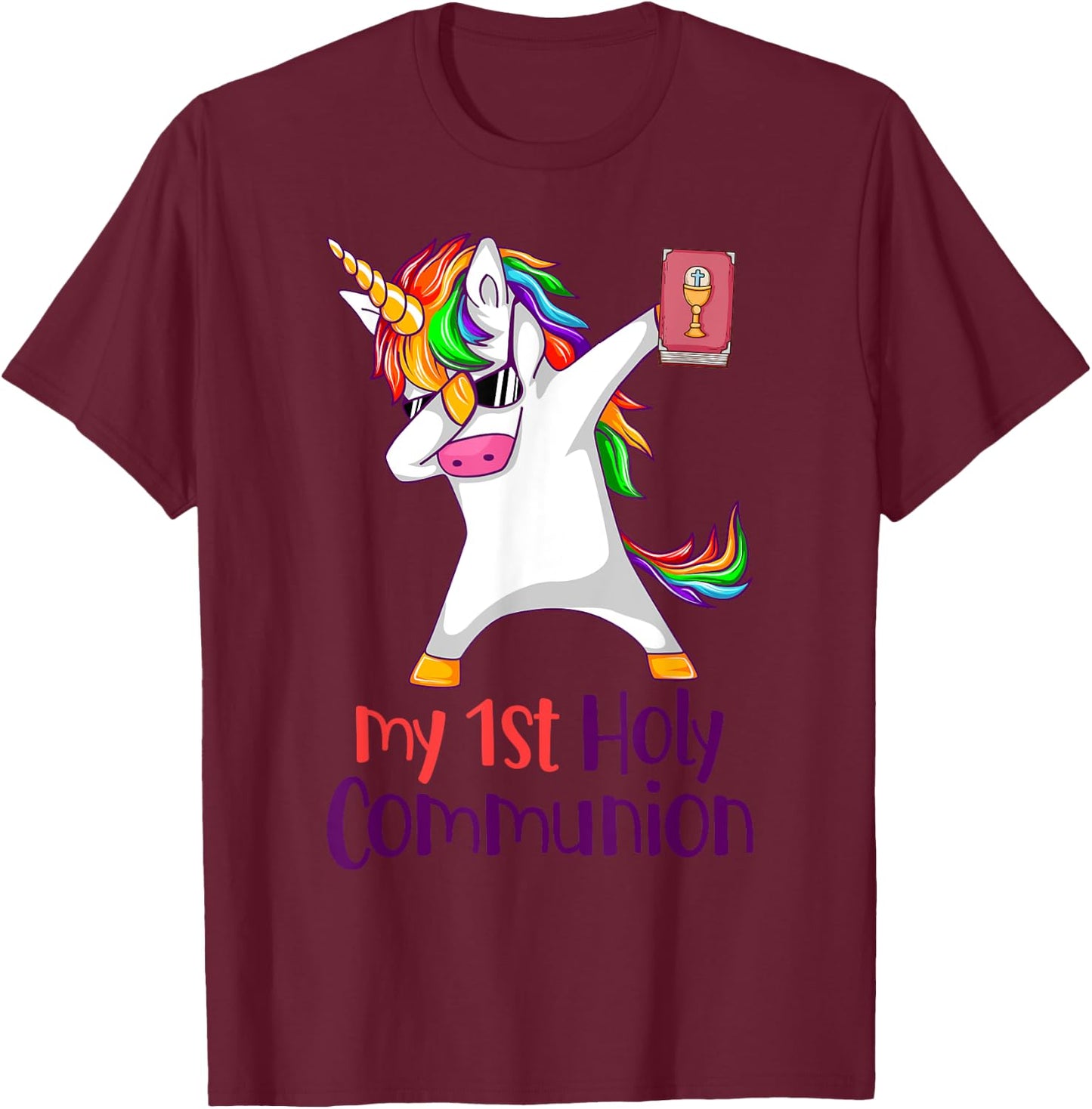 Dabbing Unicorn My 1st Holy Communion Christian Cute Unicorn T-Shirt - T-Shirt | Maroon