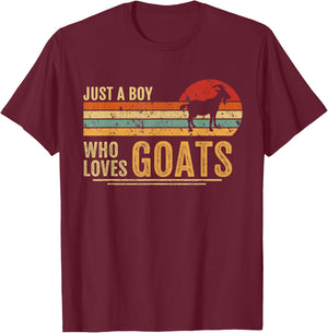 Just A Boy Who Loves Goats Retro Farmer Funny Goats Lover T-Shirt - T-Shirt | Maroon