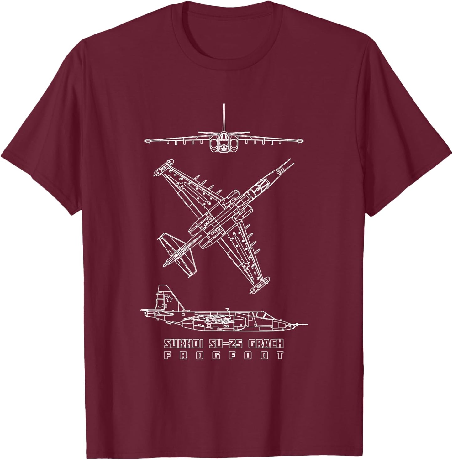 Sukhoi Su-25 Grach Russian Jet Plane Blueprints T-Shirt - T-Shirt | Maroon