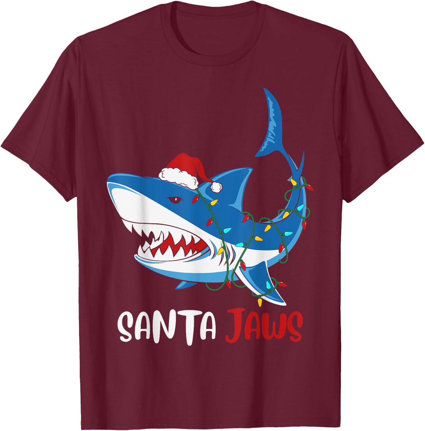 Santa Jaws Funny Christmas Shark T-Shirt - T-Shirt | Maroon