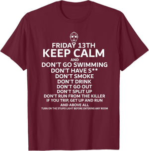 Friday 13TH Keep Calm | Halloween & Movie Gift T-Shirt - T-Shirt | Maroon