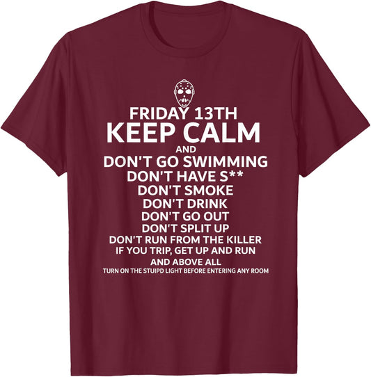 Friday 13TH Keep Calm | Halloween & Movie Gift T-Shirt - T-Shirt | Maroon