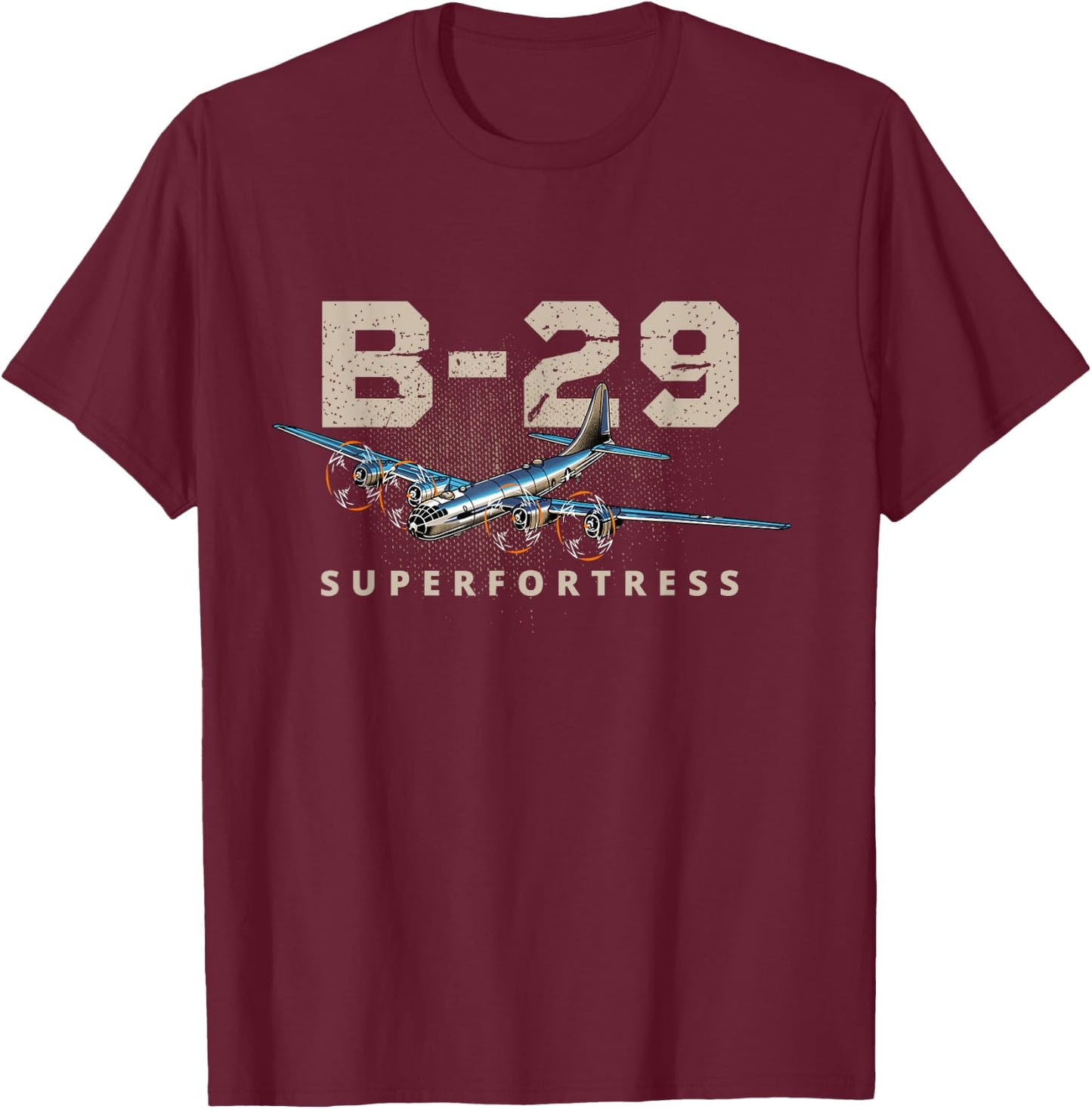 Military Warbird Airplane B29 Superfortress T-Shirt - T-Shirt | Maroon
