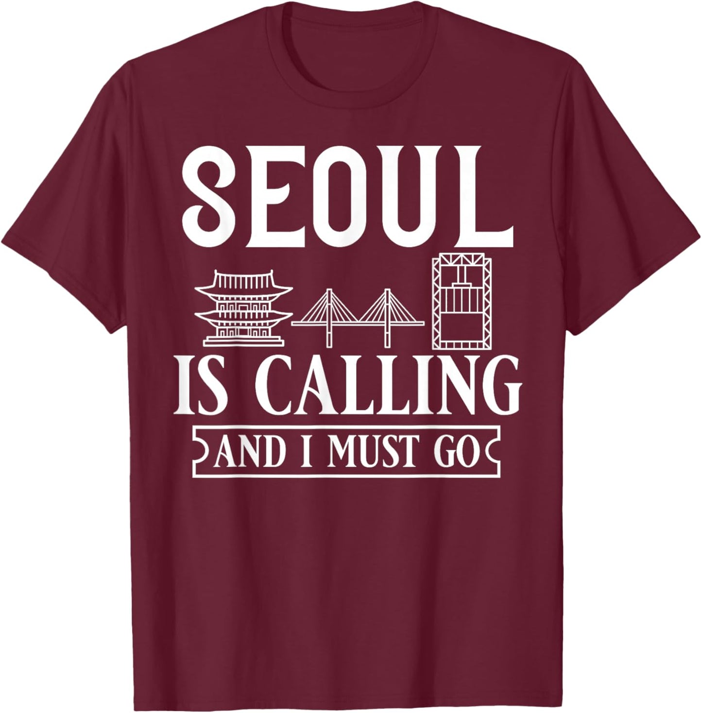 Seoul South Korea City Skyline Map Travel T-Shirt - T-Shirt | Maroon