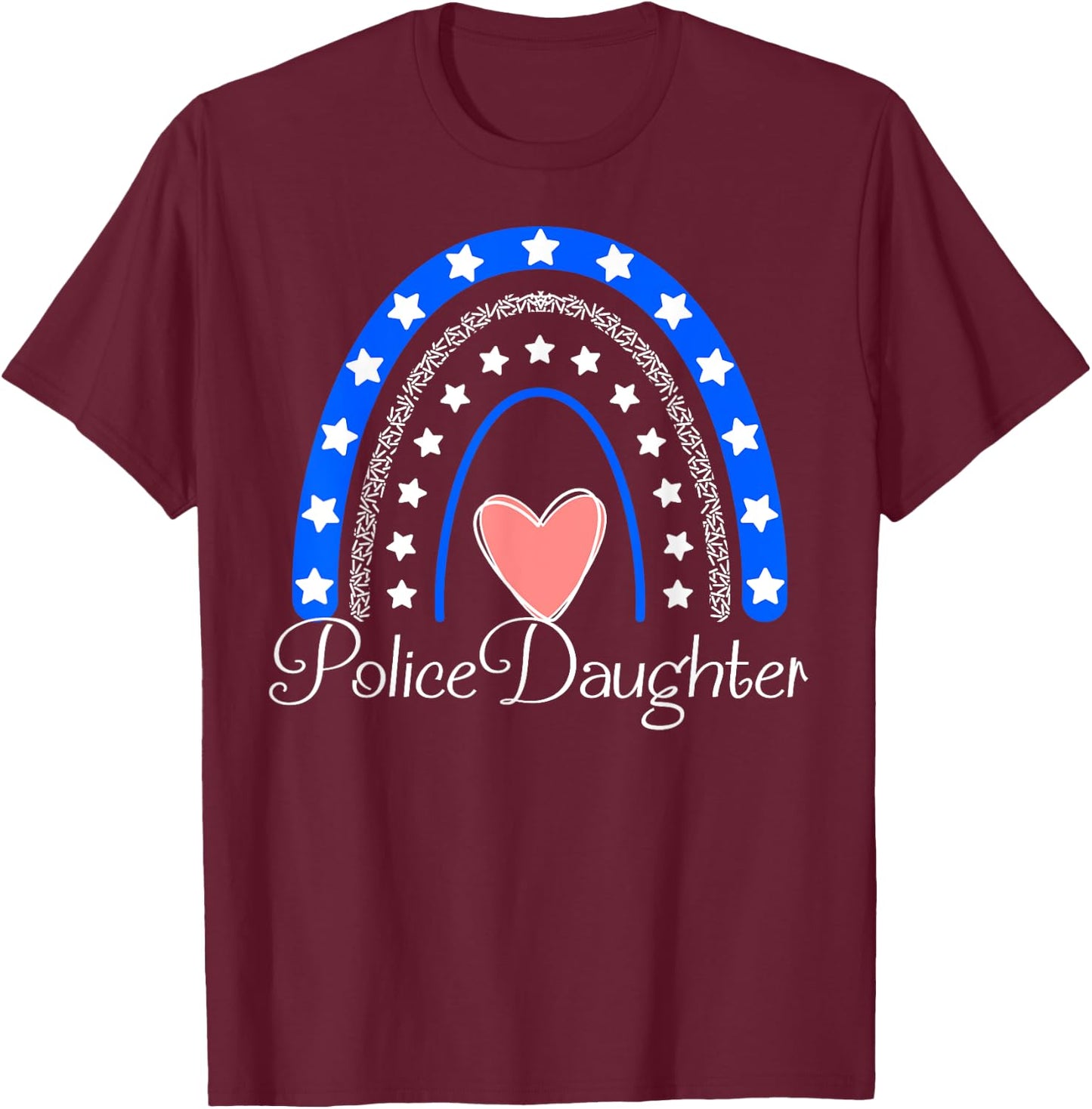 Police Daughter Boho Rainbow Funny Police Officer Daughter T-Shirt - T-Shirt | Maroon