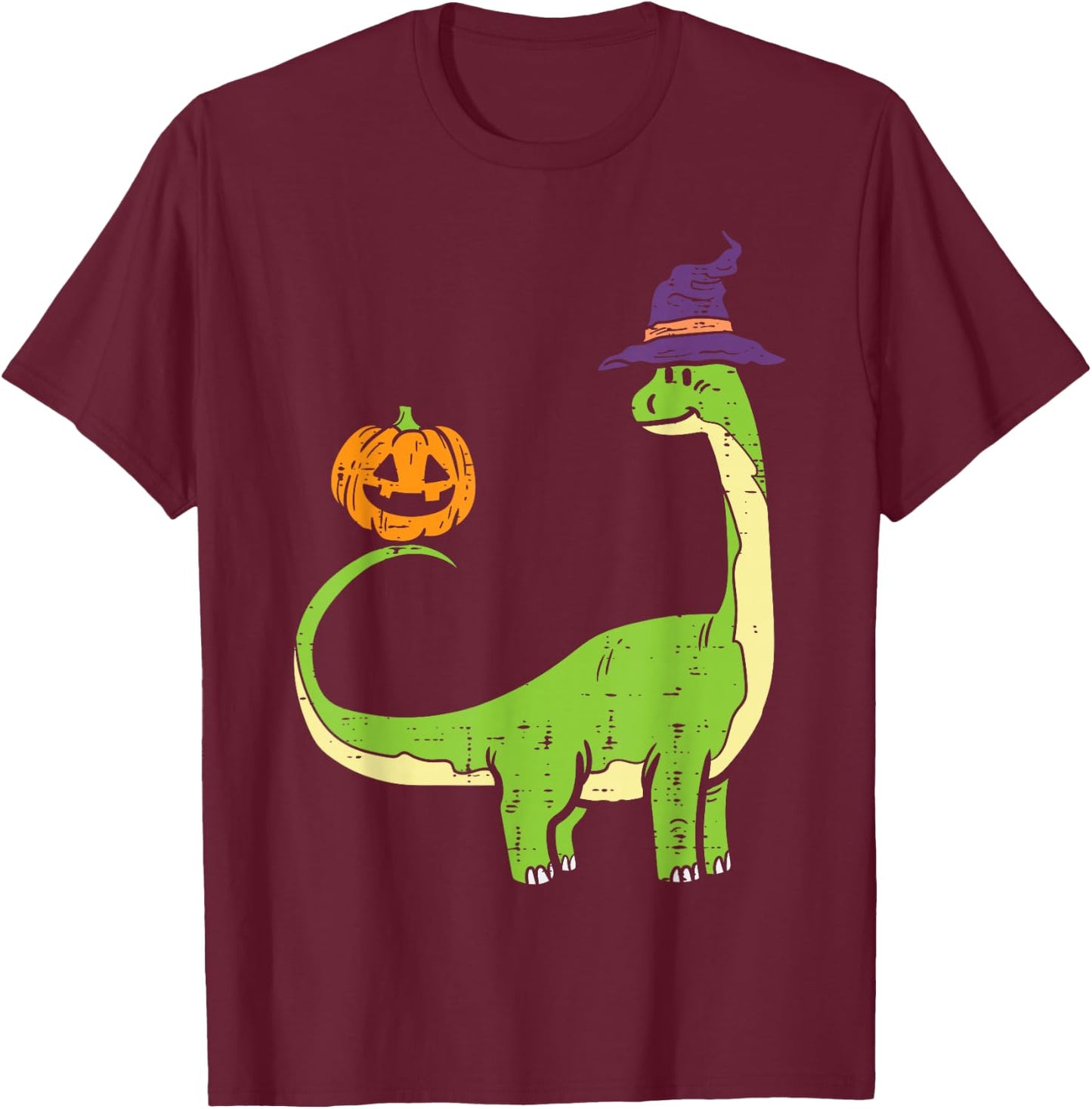 Brachiosaurus Witch Pumpkin Halloween Dinosaur Brontosaurus T-Shirt - T-Shirt | Maroon