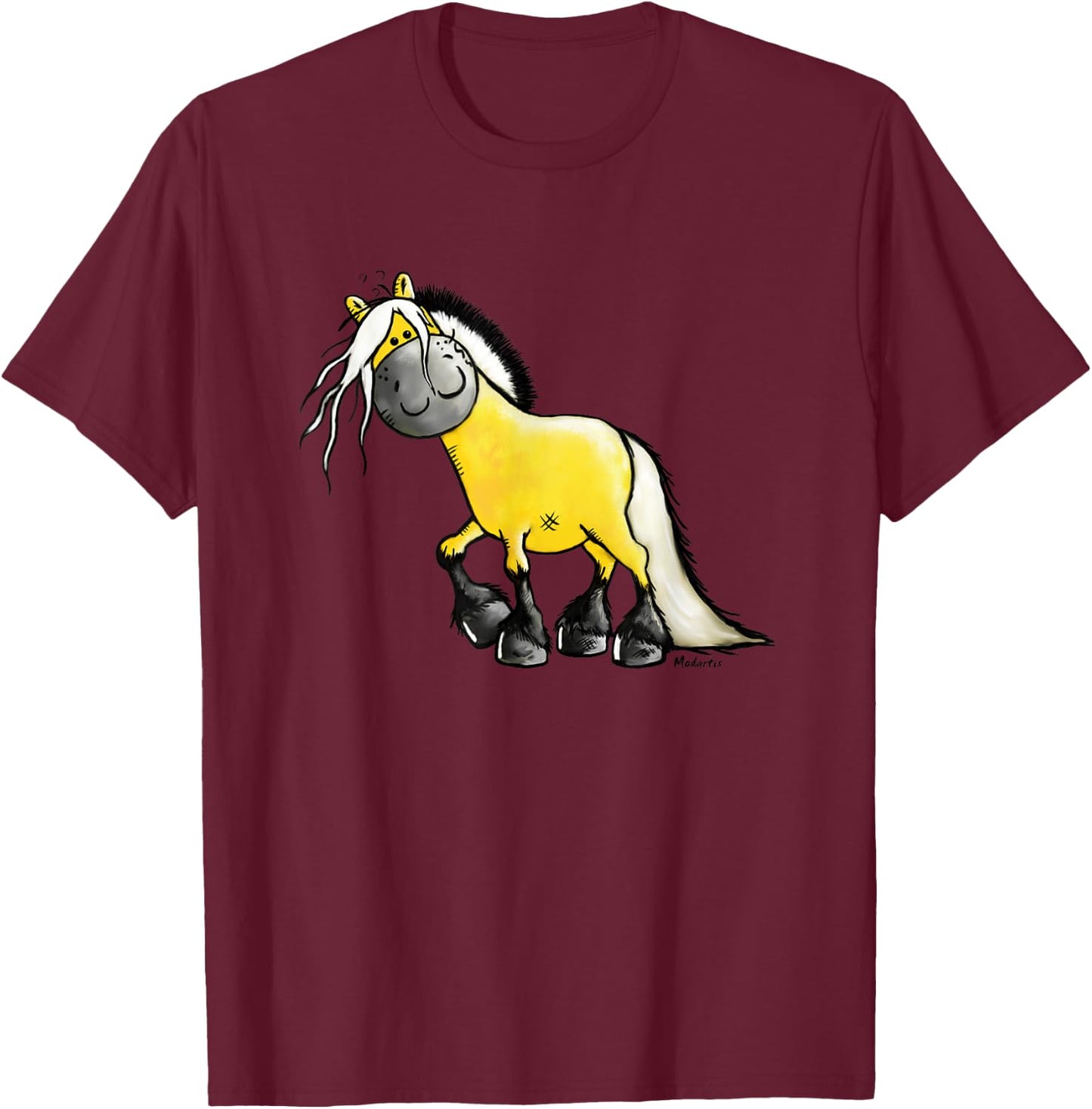Happy Fjord Horse Cartoon Norwegian Horse I Fjord Horse Fun T-Shirt - T-Shirt | Maroon