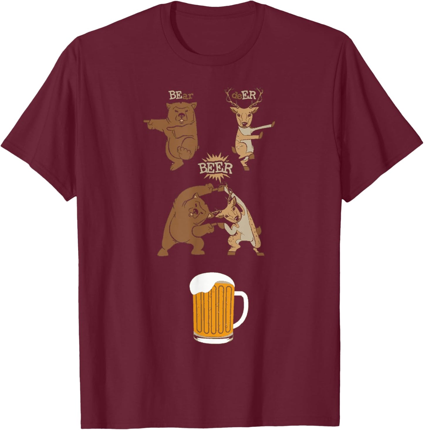 Funny Beer Saying Bear Deer Fusion Manga T-Shirt - T-Shirt | Maroon