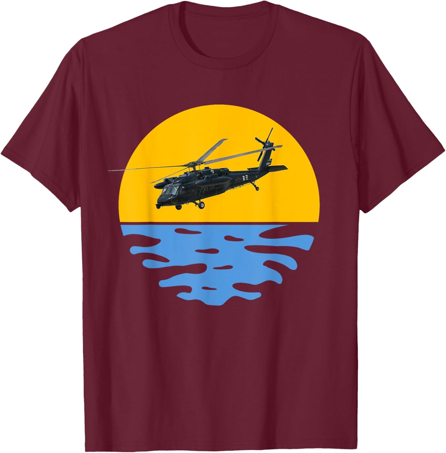 Sunset Army UH-60 Sikorsky Blackhawk Helicopter Pilot Gift T-Shirt - T-Shirt | Maroon