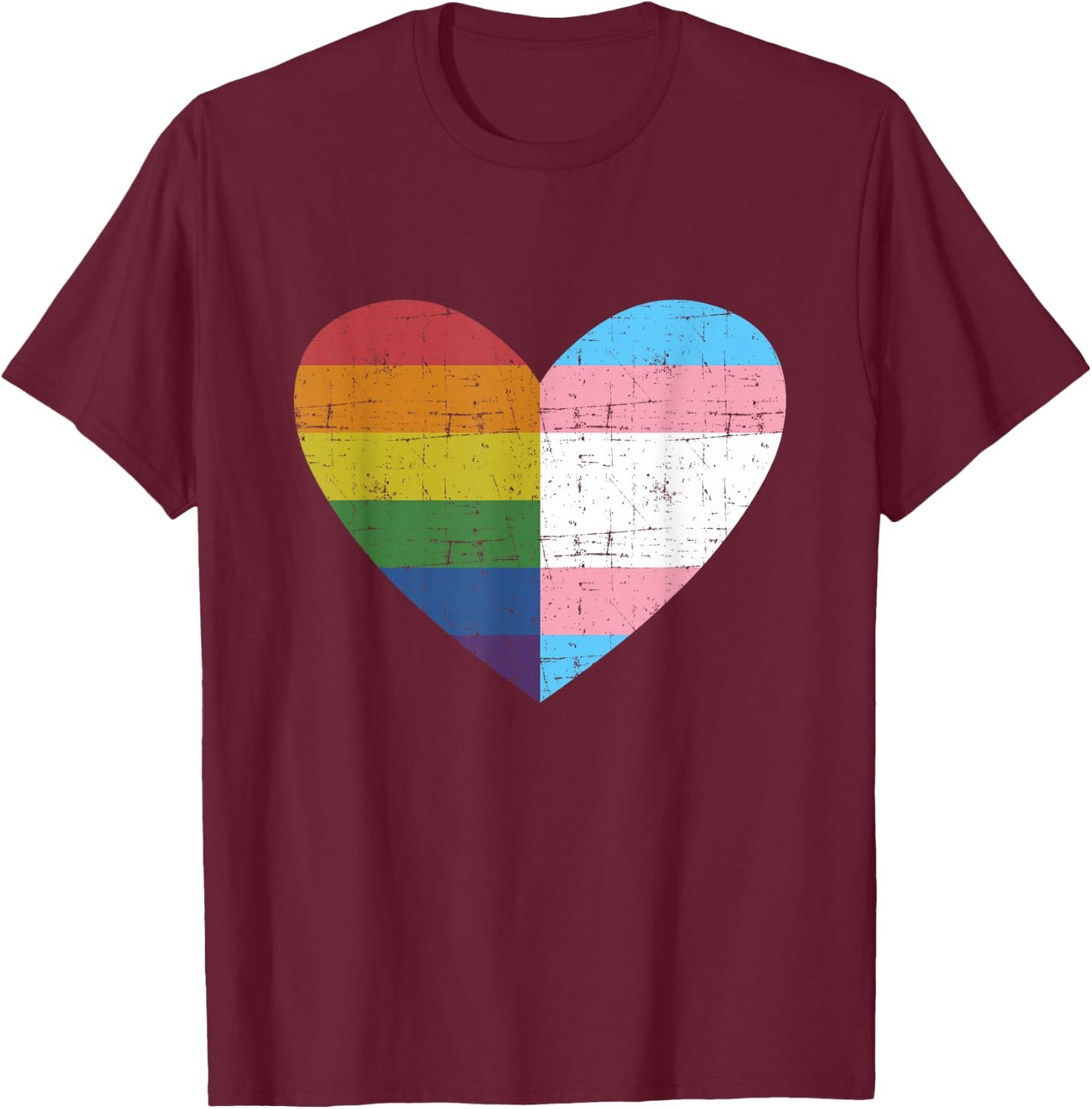 Heart with Rainbow and Transgender Flag for Pride Month Small T-Shirt - T-Shirt | Maroon