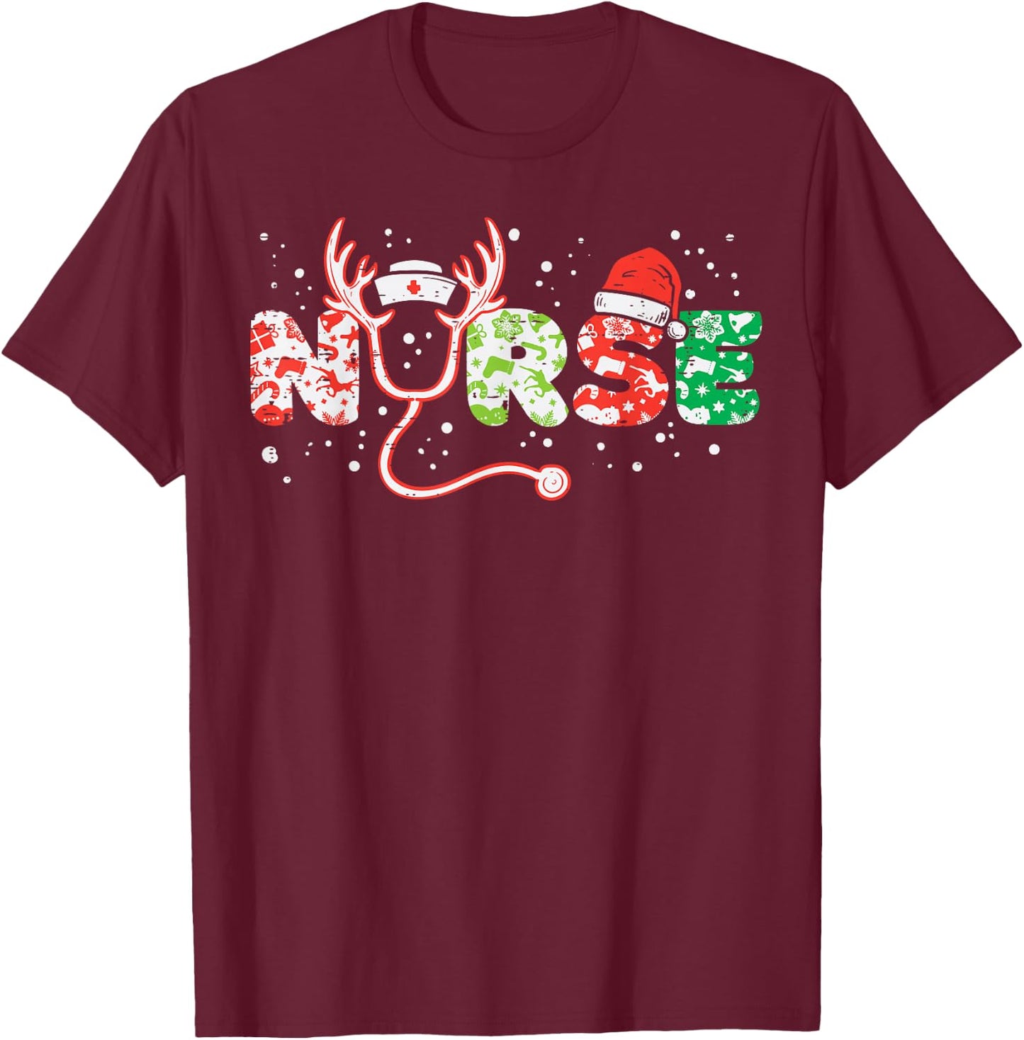 Nurse Christmas Stethoscope Nurses Xmas Scrub Top Women T-Shirt - T-Shirt | Maroon