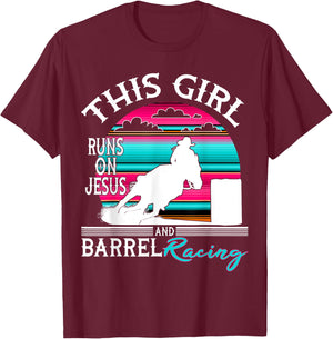 Serape Horse Barrel Racing This Girl runs on Jesus Rodeo T-Shirt - T-Shirt | Maroon