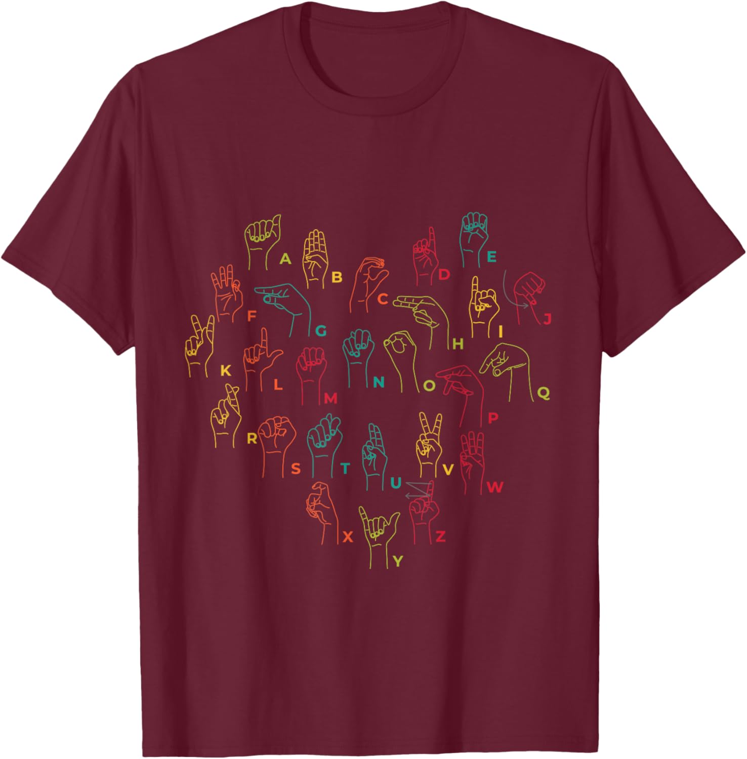 ASL ILY Heart Sign Language Interpreter Deaf ASL Teacher T-Shirt - T-Shirt | Maroon