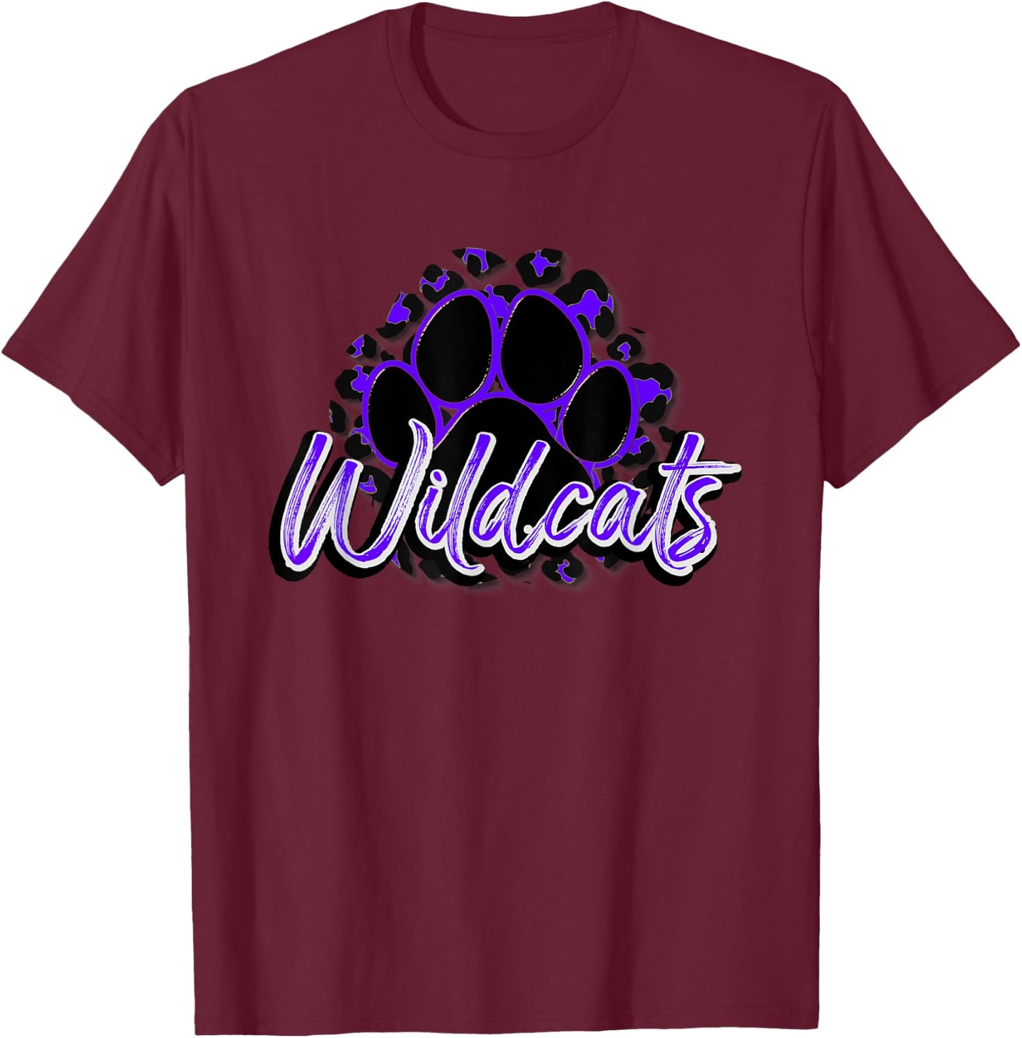 Wildcats Purple Black Cheetah School Sports Fan Team Spirit T-Shirt - T-Shirt | Maroon