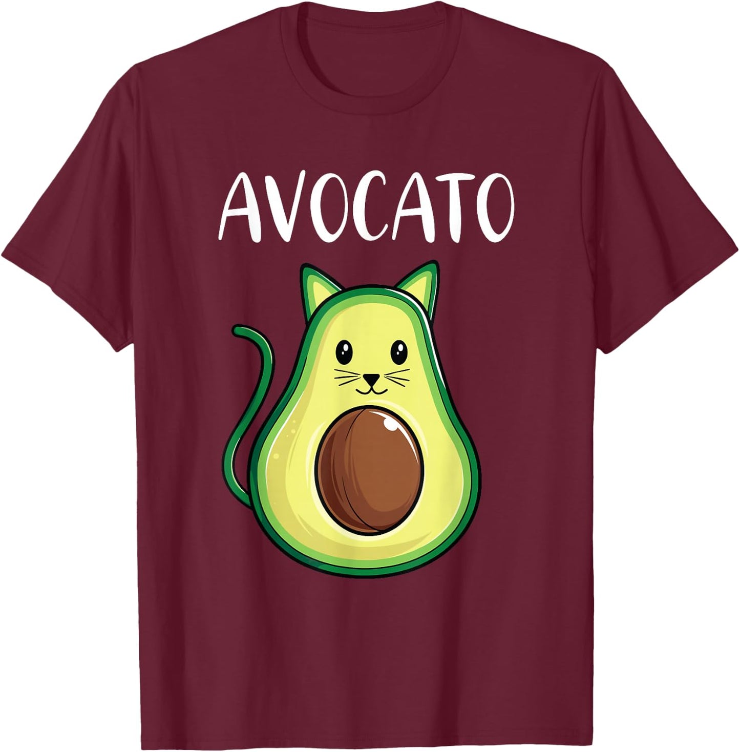 Funny Avocado Shirt Women Men Kids Avocato Cat T-Shirt - T-Shirt | Maroon