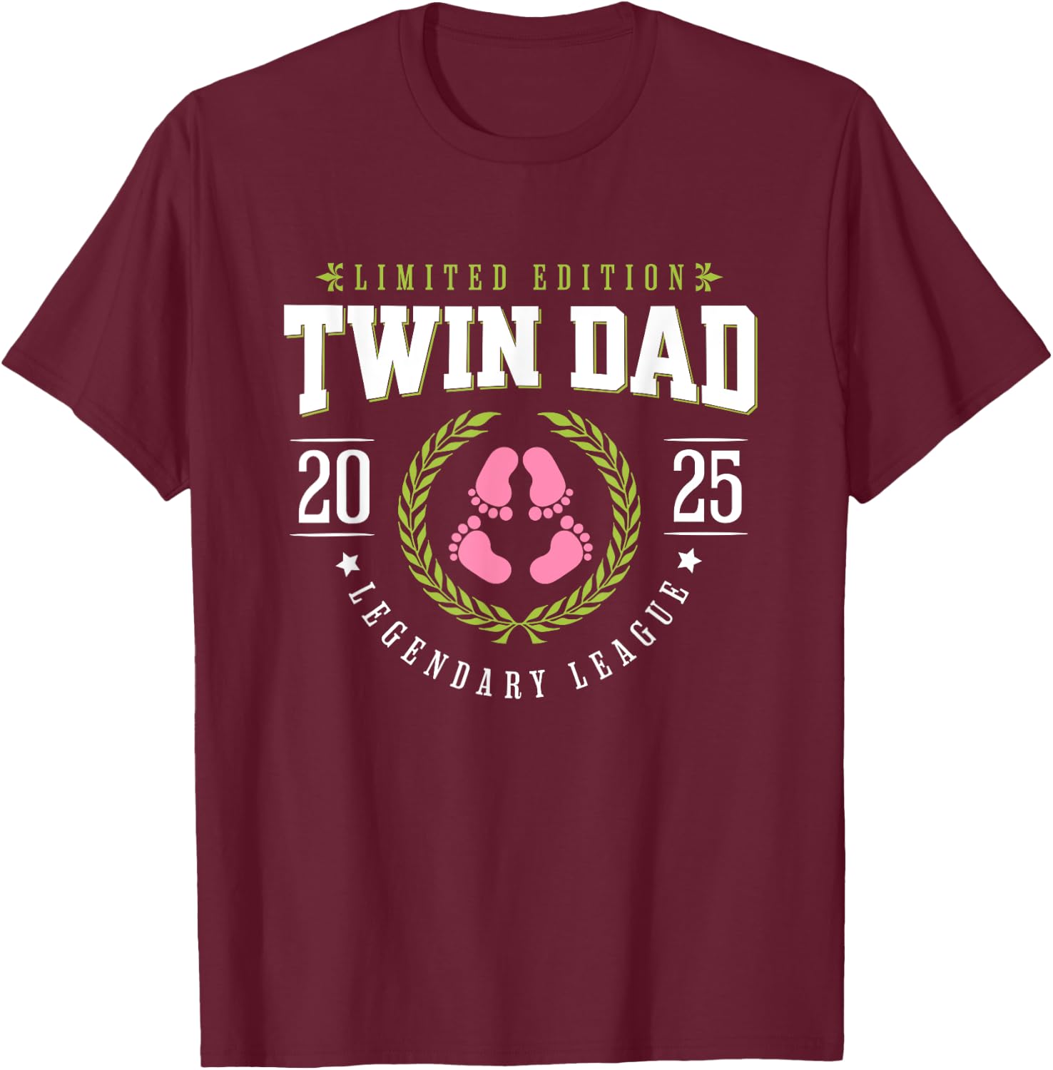 Twin Dad Est 2025 New Father Daddy T-Shirt - T-Shirt | Maroon