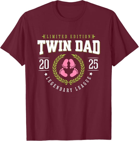 Twin Dad Est 2025 New Father Daddy T-Shirt - T-Shirt | Maroon