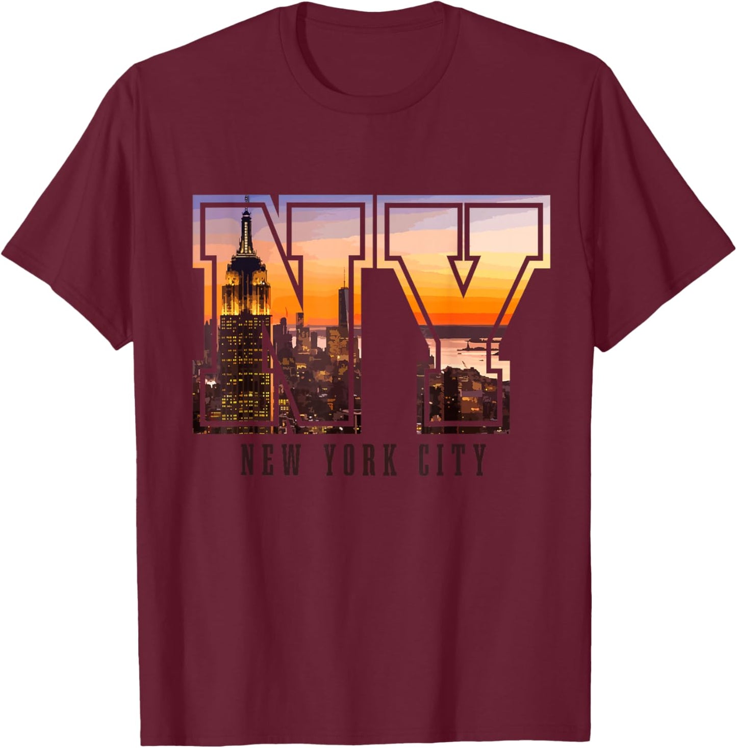 New York City NYC NY Skyline USA America Souvenir Gift T-Shirt - T-Shirt | Maroon