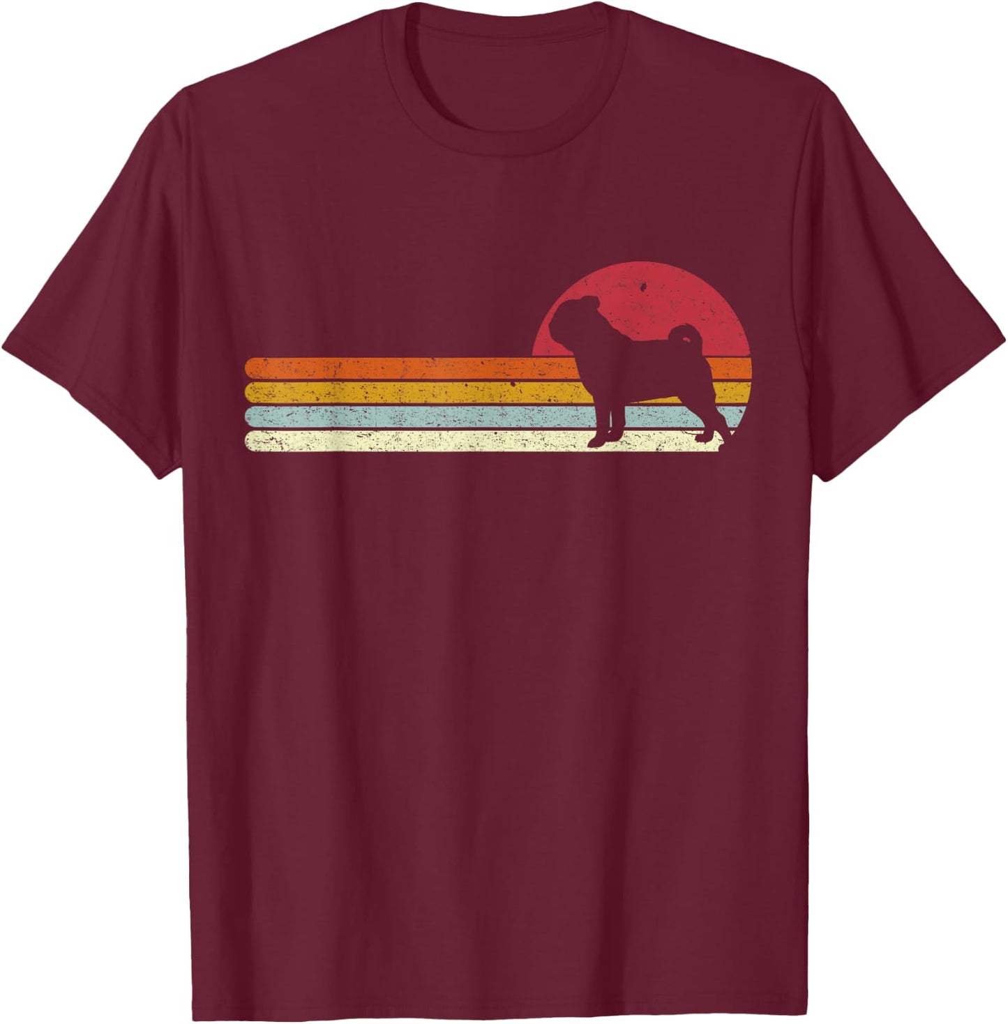 Sunset Pug Distressed Mops Carlino Carlino for Dog Owners T-Shirt - T-Shirt | Maroon