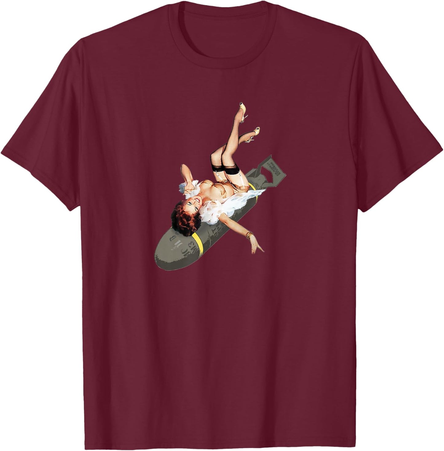 Pinup Girl Bombs Away WW2 Vintage Poster T-Shirt - T-Shirt | Maroon
