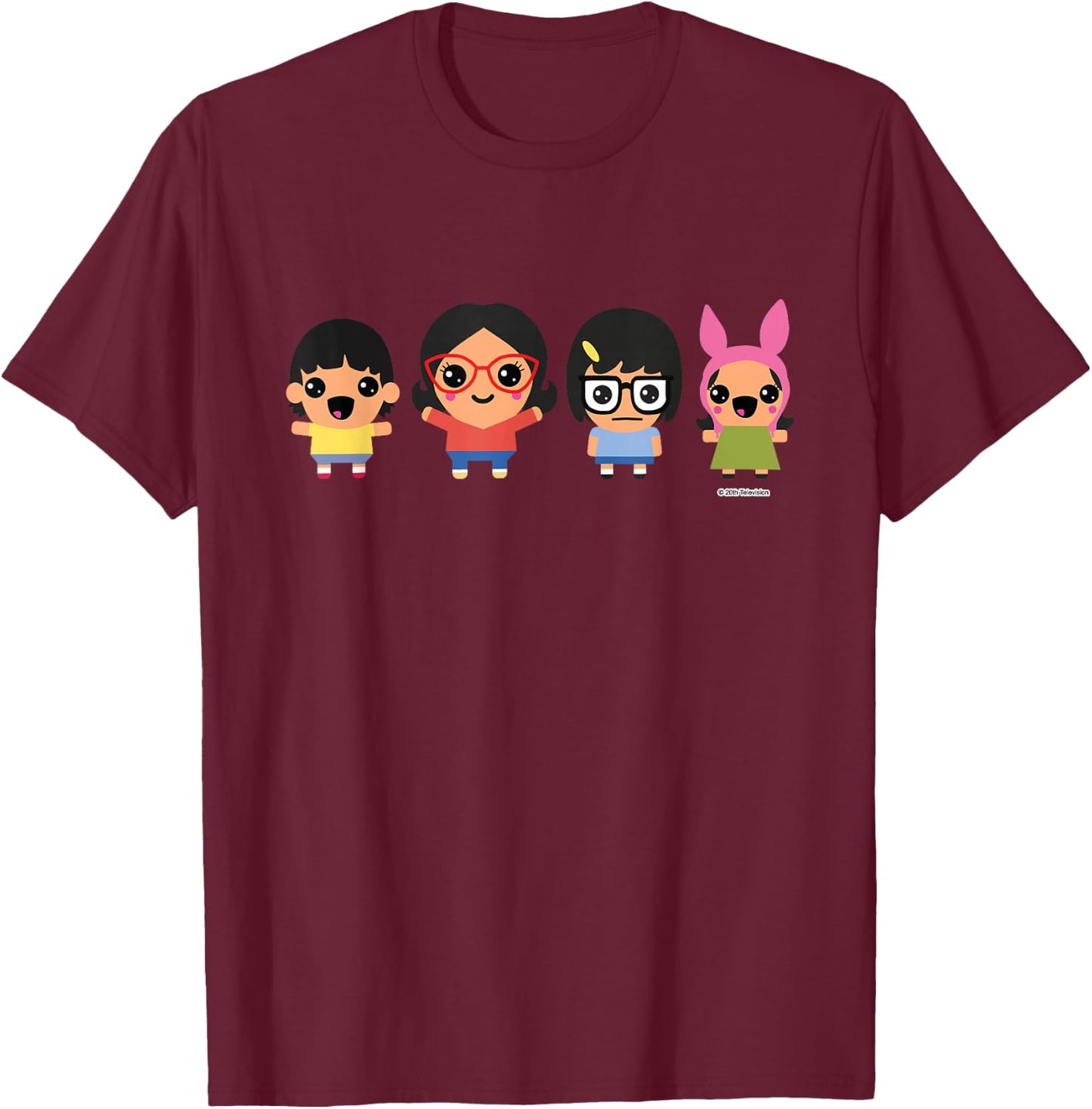 Bob's Burgers Chibi Kawaii Linda Gene Tina and Louise T-Shirt - T-Shirt | Maroon