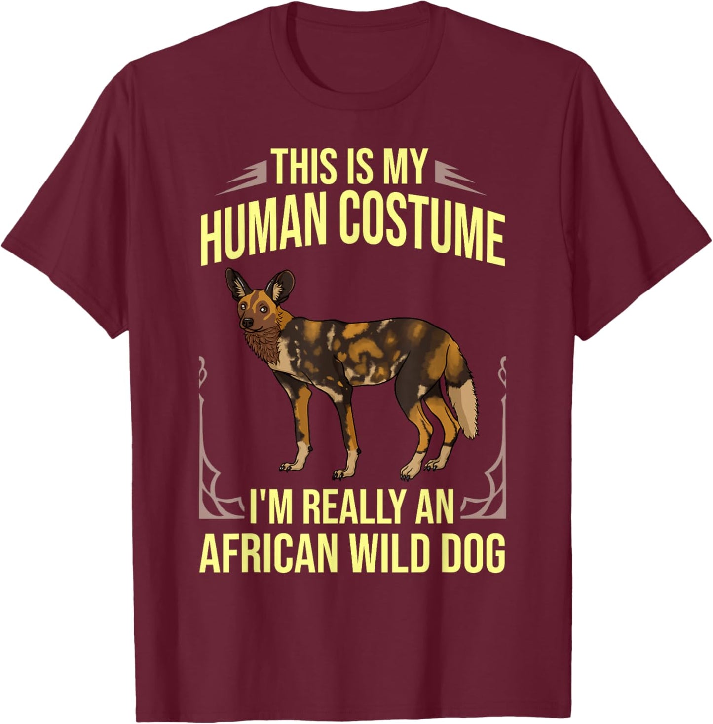 African Wild Dog Gift African Painted Dog Pup T-Shirt - T-Shirt | Maroon