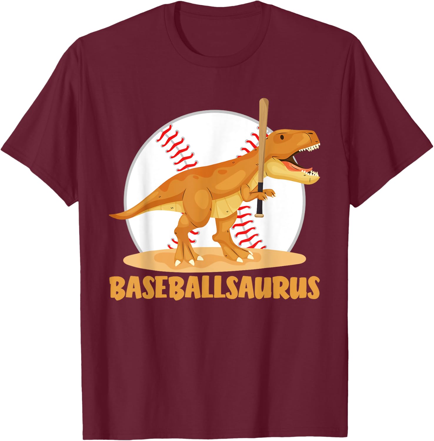 Baseball playing Trex Funny Dino Sport T-Shirt - T-Shirt | Maroon