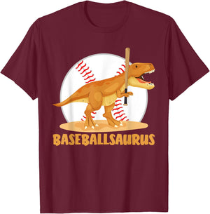 Baseball playing Trex Funny Dino Sport T-Shirt - T-Shirt | Maroon