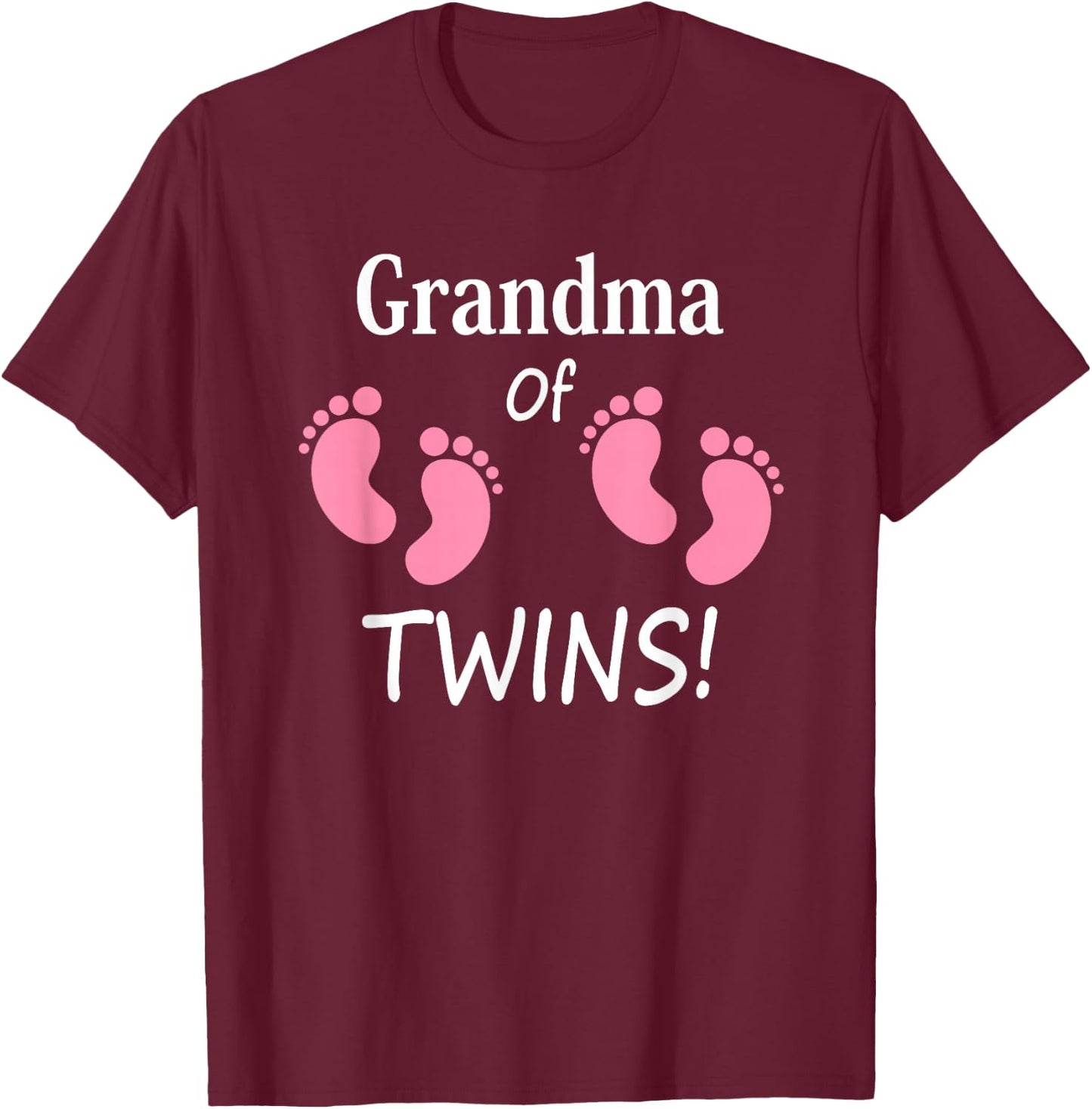 Grandma of Twin Girls Footprint Design Grandmother T-Shirt - T-Shirt | Maroon