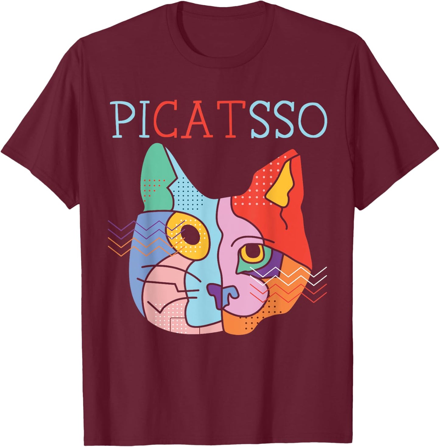 Picatsso Art Teacher Artist Painter Painting Cat Owner Women Girls Kids T-Shirt - T-Shirt | Maroon