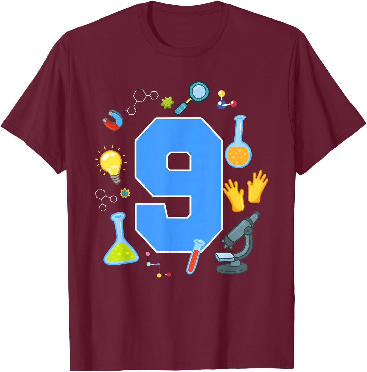 9th Birthday Science Theme 9 Year Old Future Scientist T-Shirt - T-Shirt | Maroon