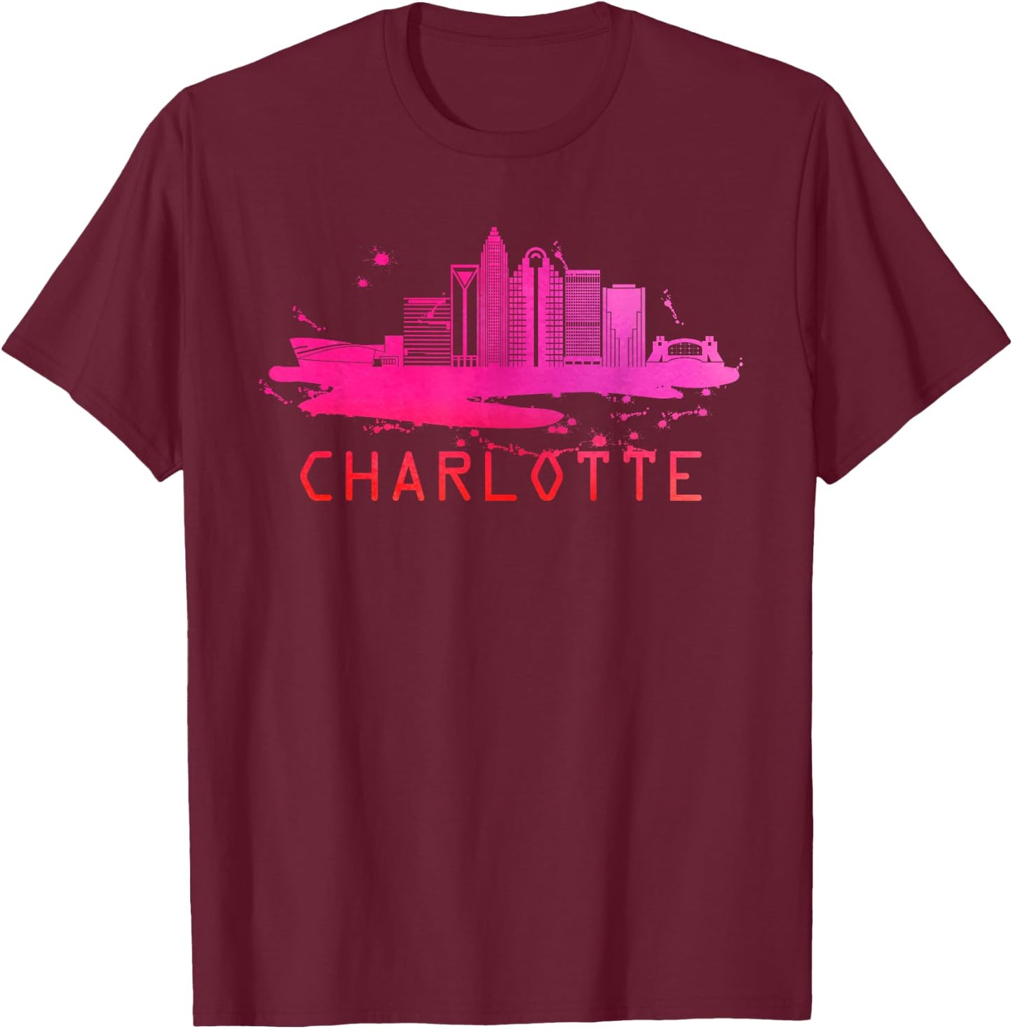Modern Charlotte Cityscape Souvenir - Charlotte Skyline T-Shirt - T-Shirt | Maroon