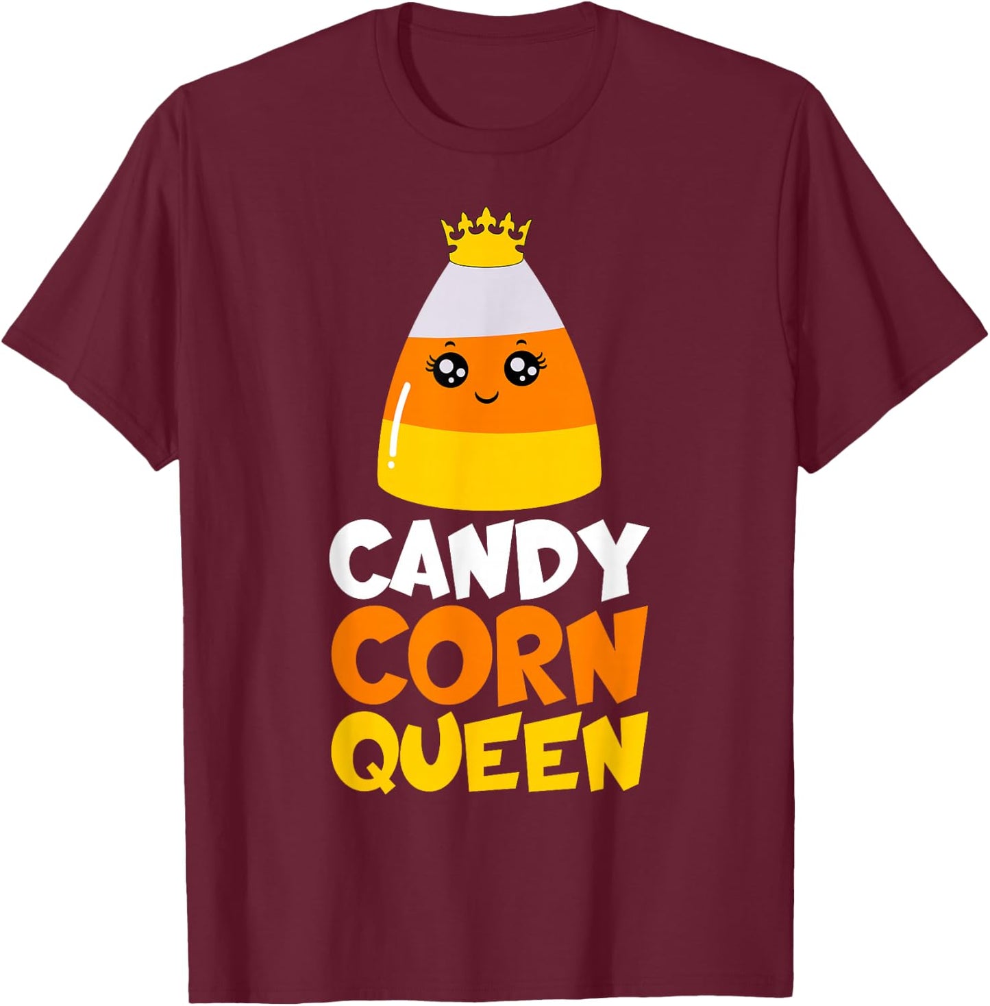 Candy Corn Queen Costume Halloween Cute Kawaii Crown Girls T-Shirt - T-Shirt | Maroon